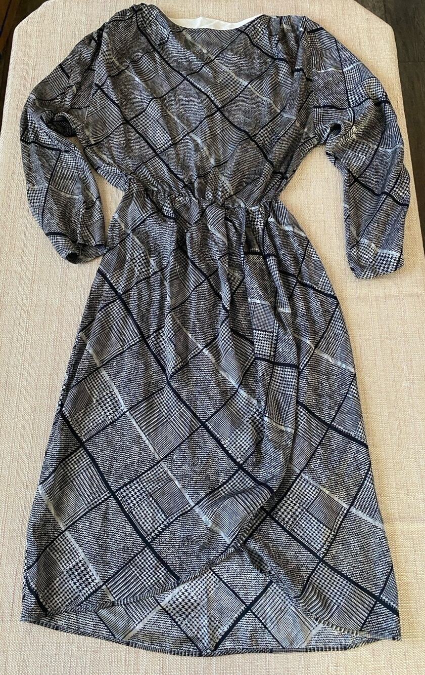 Barth Silk Wrap Dress Black White Geometric Print Long Sleeve IT 42 US S/M